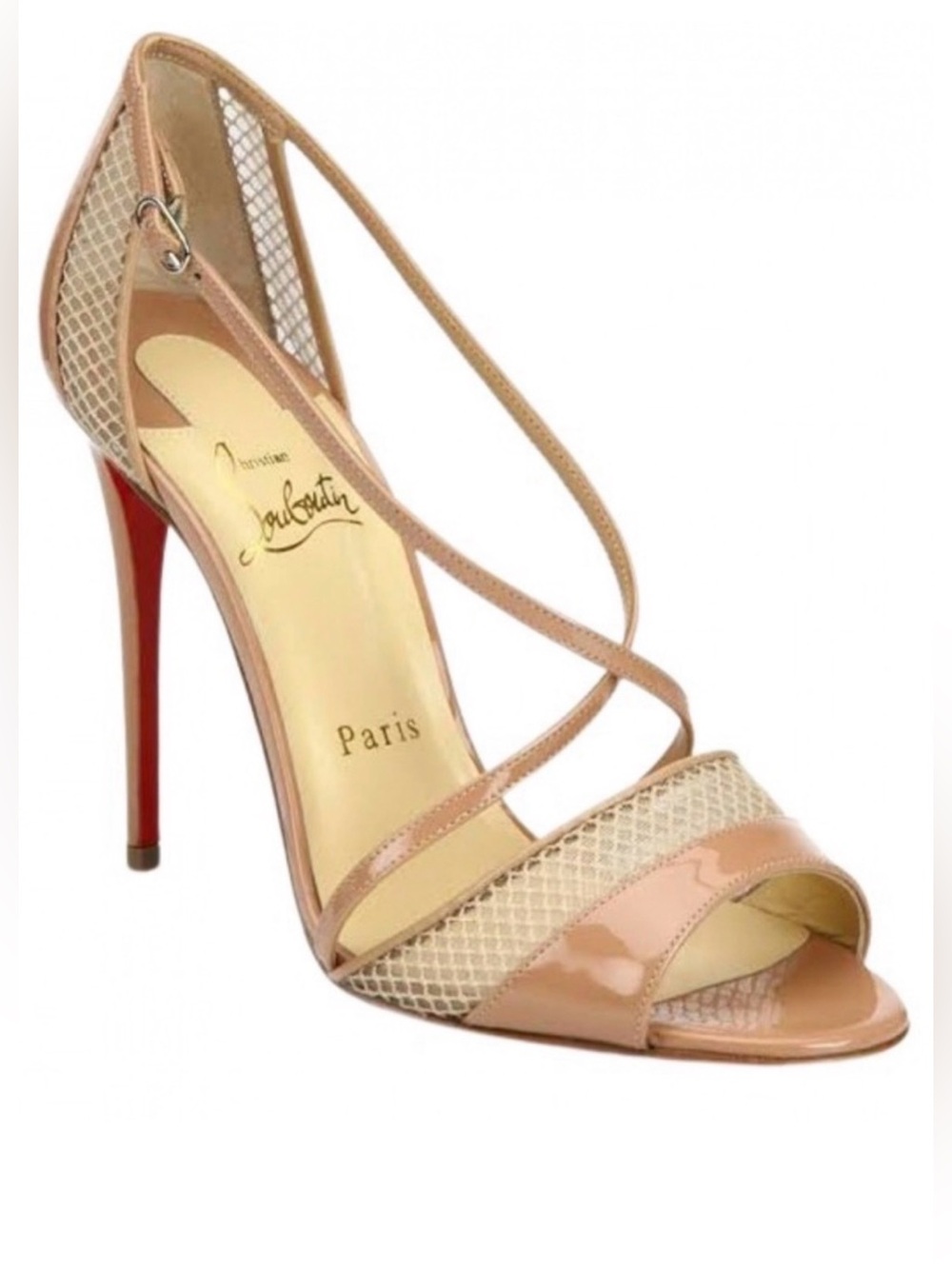 CHRISTIAN LOUBOUTIN Nude Patent Mesh Slikova 100 Sandals EU 38 $900